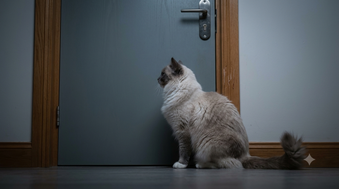 Anxious Ragdoll cat alone