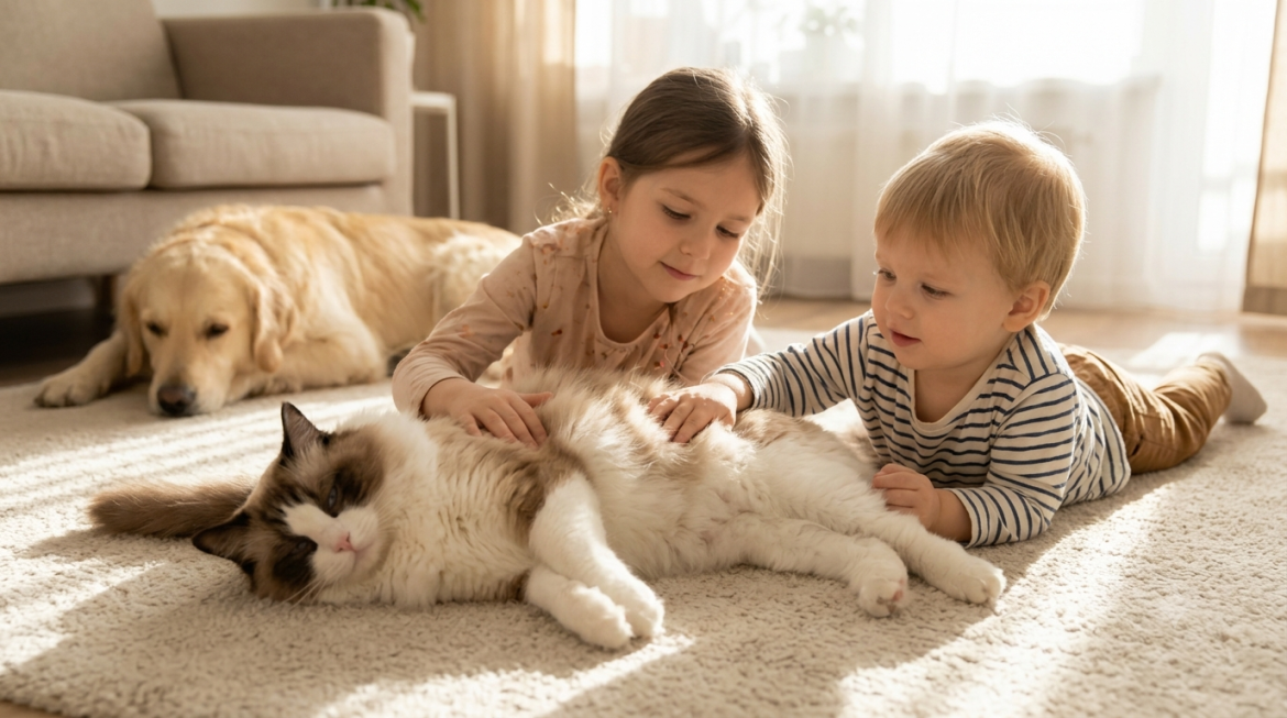 Ragdoll cat with family